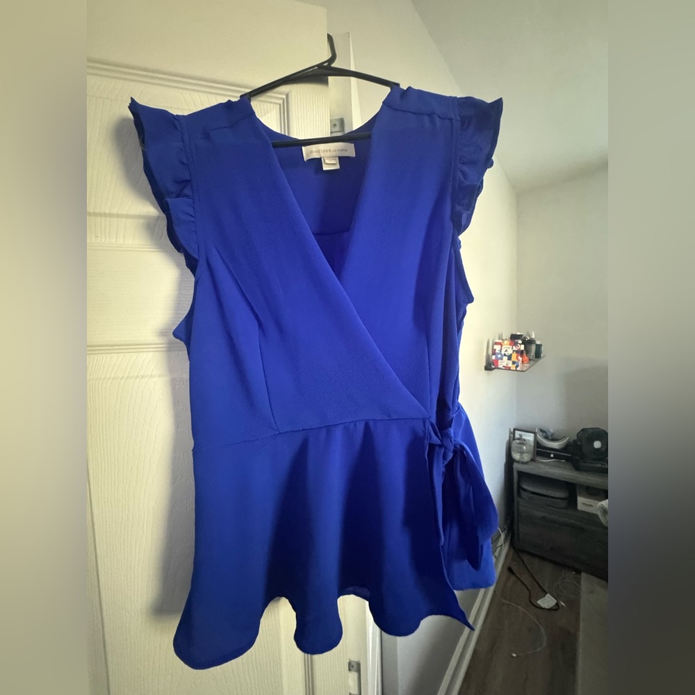 Monteau Vibrant Blue Ruffle Sleeve Blouse